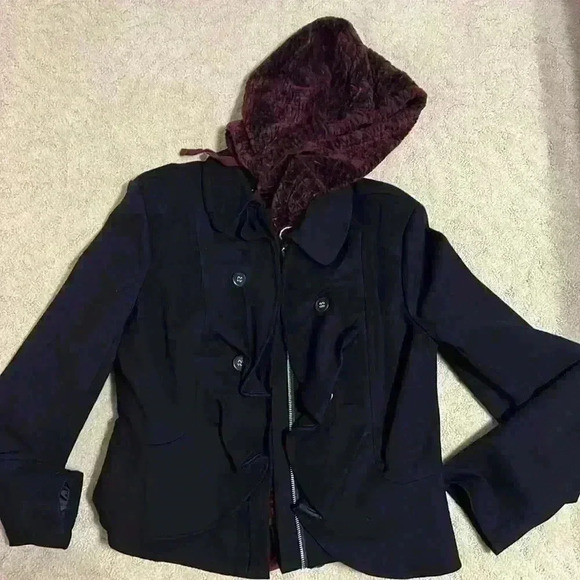 INC Jacket blazer with ruffle collar black zipper front size XL - Picture 10 of 10